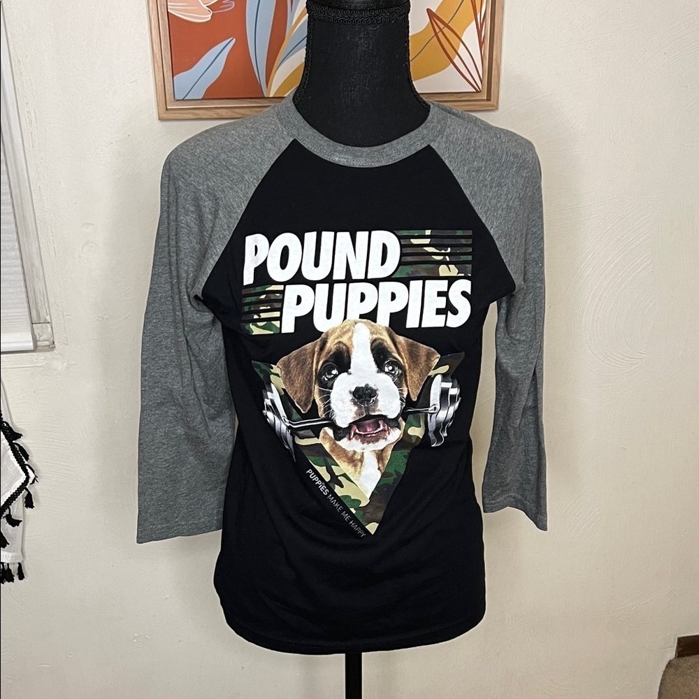 Puppies Make Me Happy Pound Puppies Boxer Dumbbell Graphic Tee Size S